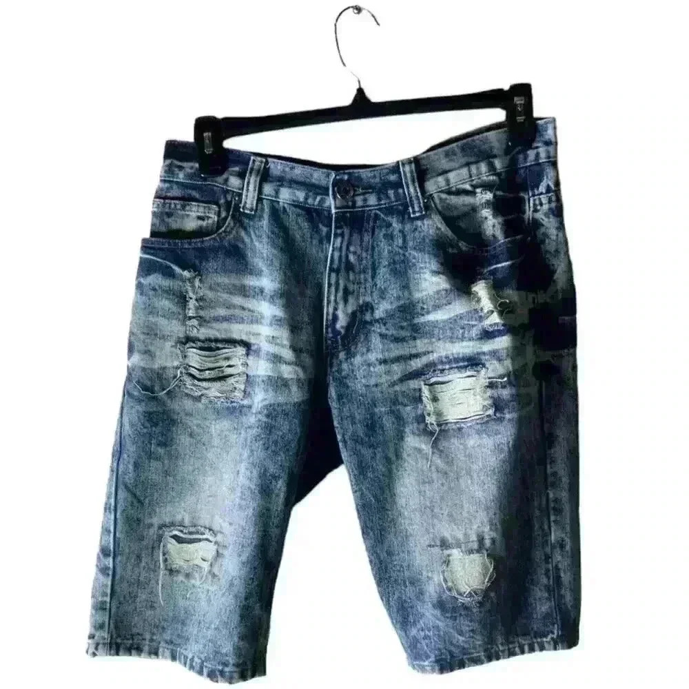 Hype Jean Short Mens Size 32 Acid Wash Distressed Whiskers Urban Hip Hop Pant